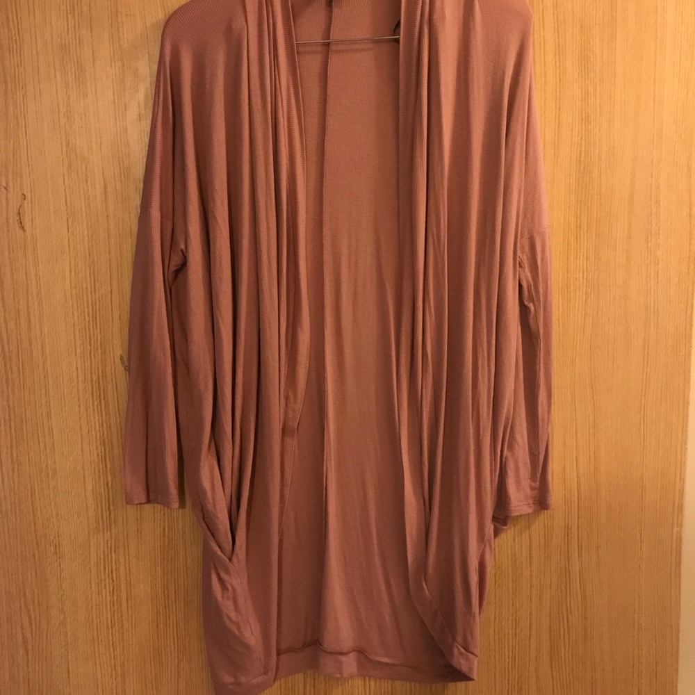 Long open cocoon cardigan - Dusty pink
